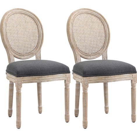 Set di 2 sedie da pranzo - Poltrone lounge in stile Luigi XVI con medaglione - Legno massello intagliato e patinato