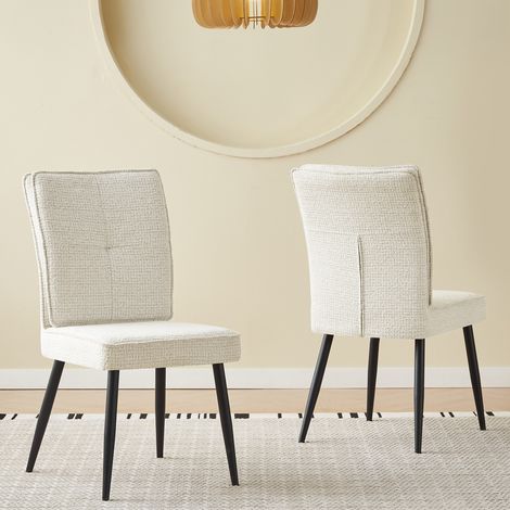 Set di 2 sedie da pranzo in metallo, rivestimento effetto velluto, avorio (1/5)