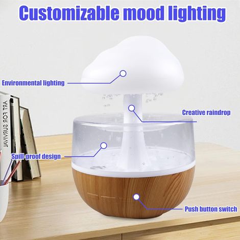 Umidificatore Rain Clouds con luce notturna: fontana d'acqua torbida 3 in 1, diffusore di oli essenziali, luce notturna a 7 colori, scrivania, tavolo (1/4)