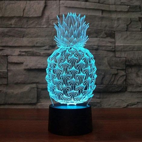 Lampe illusion 3D ananas LED, veilleuse ananas Ananas pour la décoration du salon et de la chambre, alimentation USB, 7 couleurs changeantes, lampe de bureau/table pour Pa (1/5)