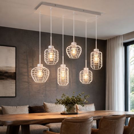 LED Pendelleuchte Hängeleuchte Esszimmerlampe 6-flammig Weiß Metall H 120 cm (1/5)