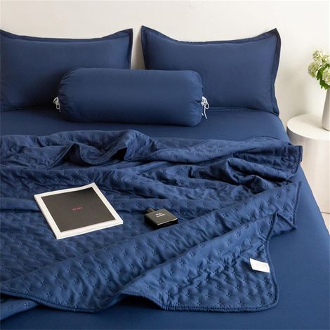 Edredón de microfibra de verano de 160x200 cm, azul marino, ligero, lavable, liso, para 2 personas.