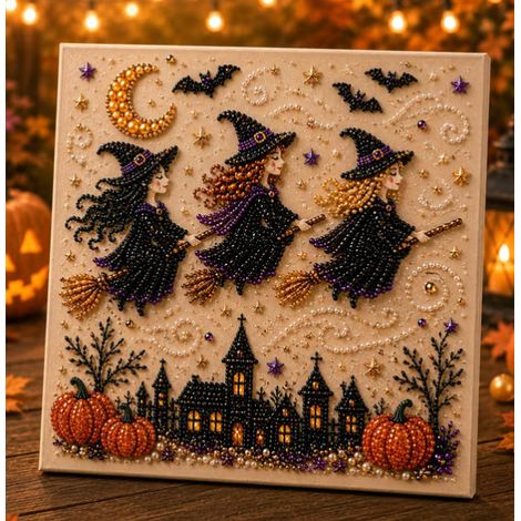 New Halloween Pearl and Diamond Ghost Painting Home Decor Window Decoration DIY Artwork Ornament - Style H - 2020cm Framed
