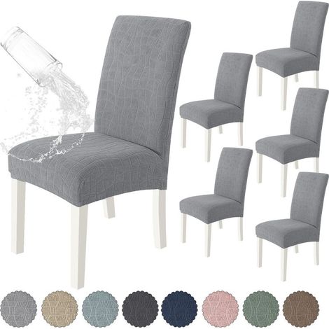 Lot de 6 Pièces Gris Clair Housse De Chaise , Housse Chaise Salle À Manger Élastique, Couvre Chaise Moderne Extensible, Lavable Protection Chaise, Universel Housse pour Chaise Mariage (1/5)
