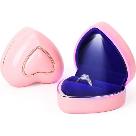 Boîte à bague de fiançailles en forme de cœur, boîte à bague LED, boîte à bijoux, boîte à alliances, boîte à demande en mariage rose (1/4)