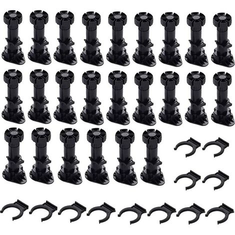 Pieds de Meuble Plastique Réglables Noir - 24 Pièces (120mm-150mm) - Fixation Base (1/6)