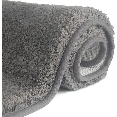 Tapis de Bain Antidérapant à Poils Longs en Microfibre, Tapis de Sol Lavable en Machine avec Microfibre Douces Absorbant l'eau pour la Baignoire, la Douche et la Salle de Bain-Gris (1/5)