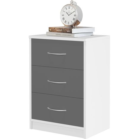 Mesita de noche, habitación 3 cajones - Blanco / antracita (1/4)