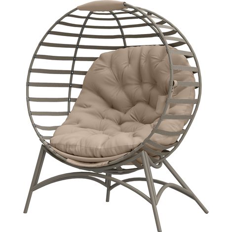 Fauteuil Papasan, chaise de jardin, fauteuil en osier avec coussin, fauteuil lounge ovale, pliable, 118 x 77 x 139 cm (1/5)