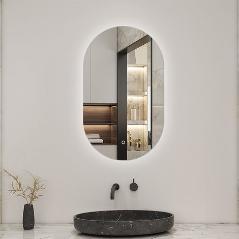 Miroir lumineux Ovale 60x100cm avec Dimmable, Miroir salle de bain IP44 HD Verre