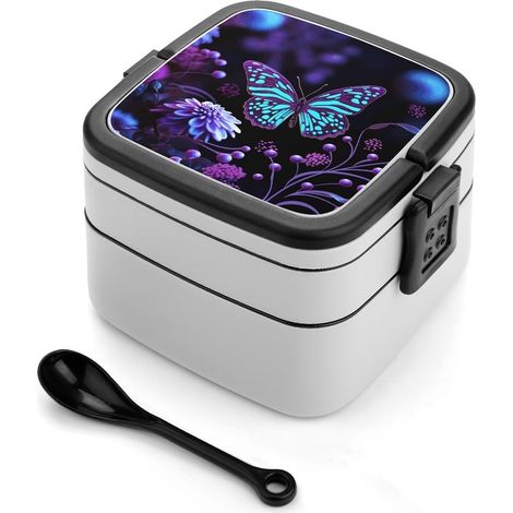 Boîte à bento empilable pour adultes, motif papillons et fleurs (1/5)