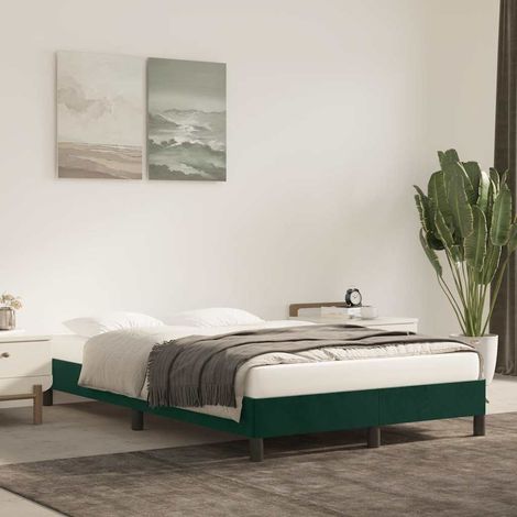 Estructura cama sin colchón terciopelo verde oscuro 120x190cm
