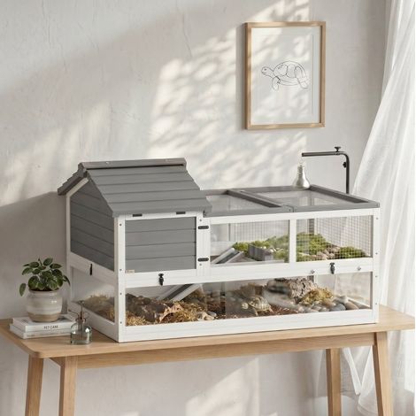 Enclos pour tortue 116x70,5x69,5 cm en bois gris, gain de place pour terrarium FloraGrace (1/5)