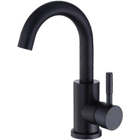 Robinet de salle de bain noir, pivotant à 360°, en forme de L avec bec haut et robinet intégré, installation facile pour les petites salles de bain et cuisines. (1/5)