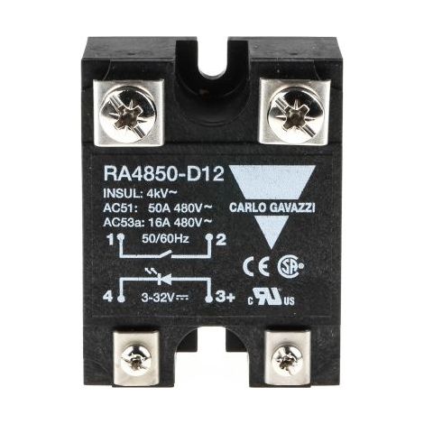 Relais statique, Carlo Gavazzi série RA 48, 50 A, Montage panneau, 32 V c.c., 530 V c.a. ( Prix pour 1 )