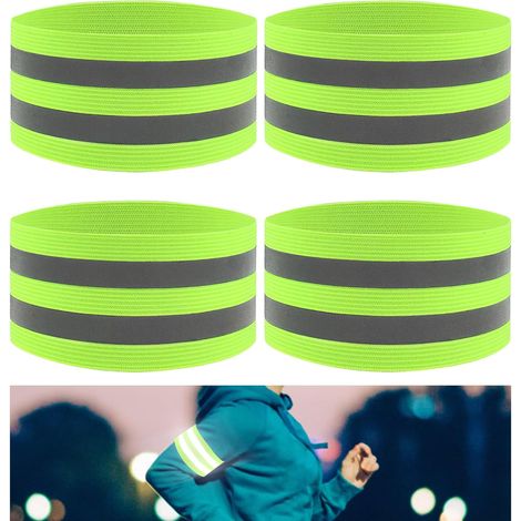 Bracelet de Sécurité Réfléchissant Cyclisme, Bande de Bracelet Réfléchissant Réglable, Brassard Securite, Haute Visibilité Vélo Running(4 pcs) (1/5)