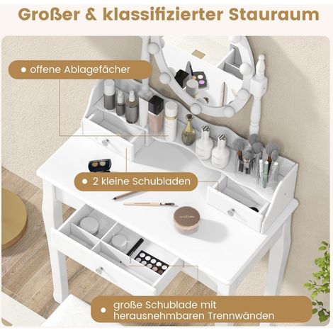 Schminktisch mit led beleuchtung einstellbare helligkeit frisiertisch mit 3 schubladen wei