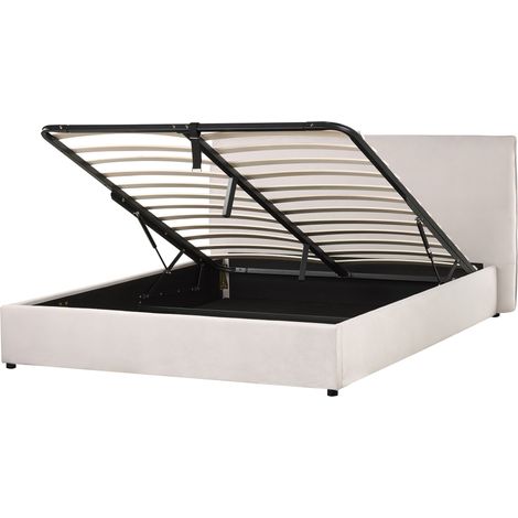 Cama con almacenaje de terciopelo blanco crema 160 x 200 cm otomana cabecero Lavaur (1/5)