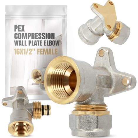 Coude en PEX avec rondelle murale - 16 x 1/2" IG - Chauffage d'eau - Pièce en V - Raccord à vis - Plaque murale de compression - Coude - Raccordement de tuyauterie - Systèmes de chauffage sanitaire (1/5)