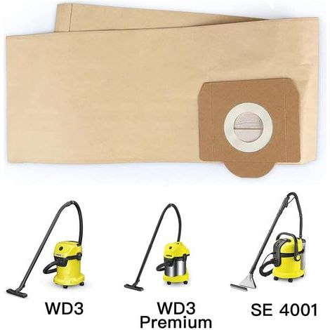 Sac d'aspirateur droit 5 pièces, pour Karcher WD3, WD 3 Premium, WD3200, WD3500P, A2204, A2204, A2534, SE4001, KAR69591300 (1/4)