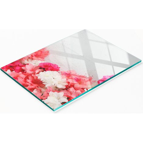Planche décorative de cuisine multifonctionnelle en verre trempé, motif fleurs, 80 x 52 cm (1/5)