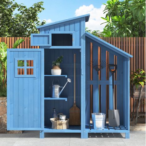 mobile armadio 124x46x174 cm per giardino legno blu OKMYHOME (1/5)