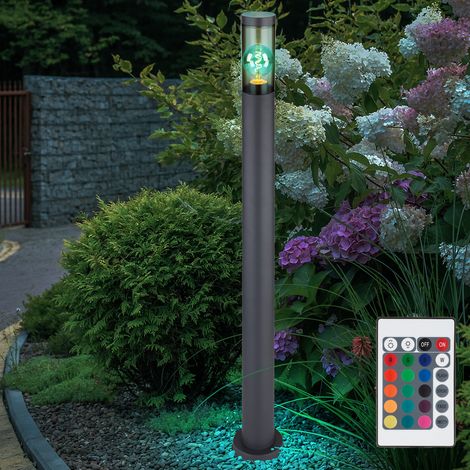 Segnapasso dimmerabile con telecomando Paletto luminoso da esterno Lampade da giardino antracite, LED RGB cambiacolore, acciaio inox color fumo, 8.5W 806lm bianco caldo, PxH 12,7x110cm