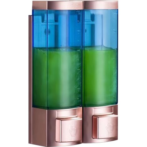 Distributeur mural de savon double tête ABS, boîte transparente bleue et dorée manuelle pour salle de bain d'hôtel