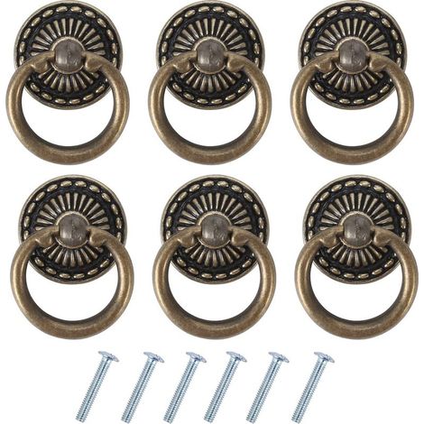 6PCS Poignee de Meuble Vintage Poignées de Tiroir Antique Poignée de Porte en Bronze pour Meuble Armoire Commode Porte Placard (1/5)