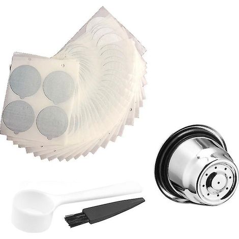 Paquet de 100 capsules Nespresso réutilisables avec opercules en aluminium - Capsules de café rechargeables en acier inoxydable pour N (1/4)