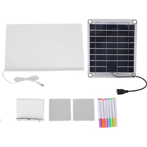 Tableau lumineux LED rechargeable USB et solaire - Tableau menu dessin annonce 30W avec 7 marqueurs et support - Tableau acrylique réutilisable