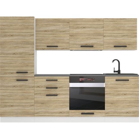 Belini Cuisine Equipee Complete Sandy Muebles de Cuisine Complets - 240 cm. Cuisine Complete avec Plan de Travail, chêne Sonoma (1/4)