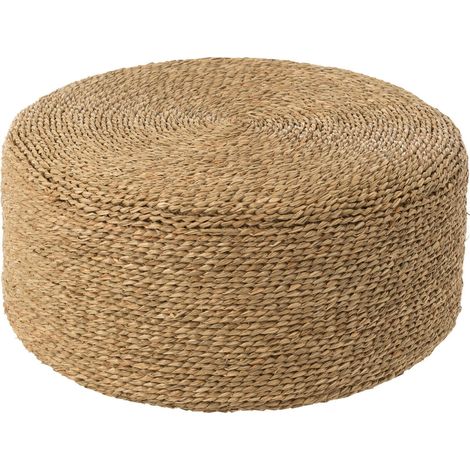 Pouf rond en jonc de mer naturel style bohème pour salon - Naturel jonc de mer (1/4)