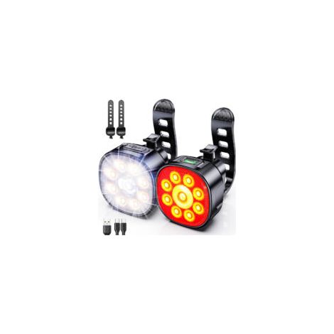 Für Coavas – Wasserdichte LED-Fahrradbeleuchtung vorne und hinten – 8 Lichtmodi vorne, 7 Lichtmodi hinten – USB-aufladbar – Ideal für Fahrräder und Roller
