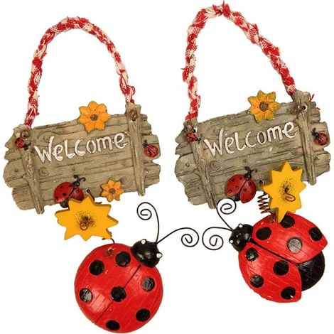 Panneau Suspendu en Résine Rouge Coccinelle 2pcs Décoration de Porte Noël Décorative pour Chambre D'garçon et Filles Accueil Chaleureux (1/5)
