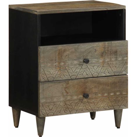 Table de chevet gris clair en bois de manguier massif 50 x 33 x 60 cm, 16.95kg - PANGIVO (1/5)