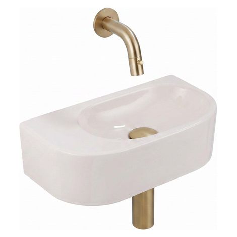 QeramiQ Fuente Lavabo pour WC - 40x22x12 cm - lisse - demi-rond - sans trou de robinet de Lavabo pour WC - ceramique - robinet de Lavabo pour WC (1/5)