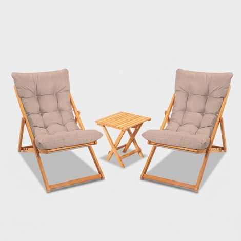 Set de mesa plegable y 2 sillas de jardín en madera Nerda - Marrón
