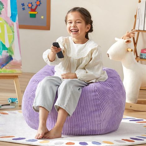 Petit pouf poire de 7,5 m avec rembourrage inclus, housse amovible pour chambre à coucher, salon (taille S, violet) (1/5)