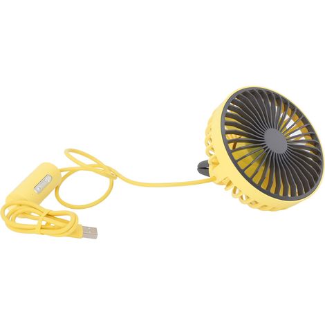 Ventilateur de voiture avec LED, clip pour bouche d'air, 3 vitesses, vent puissant, recharge USB, jaune, pour voiture, table, maison, bureau (1/5)
