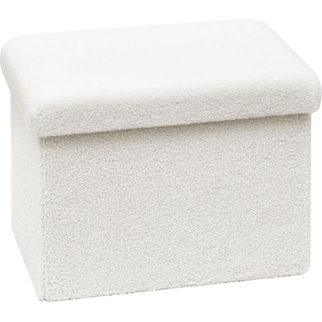 Pouf Cube avec Espace de Rangement, Cube Pliable avec Couvercle, Coffre de Rangement,Repose-Pieds en Velours,Crème,42x32x32cm (1/5)
