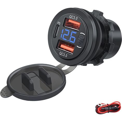 Prise USB 12V 66W PD et QC3.0 Étanche, Multi-Port, Sécurité et Smart, Compatible 12-24V Véhicule, Bateau, Camion, Caravane (1/5)