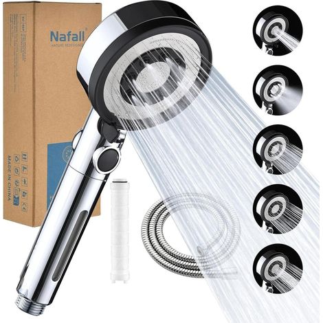 Nafall Duschkopf Filter 5 Strahlarten, Hochdruck, Wassersparend 1.5m Schlauch (1/5)