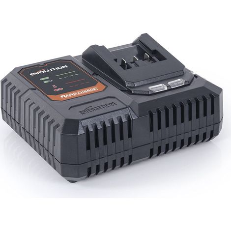 Evolution Power Tools R18RCH-Li1 Caricatore singolo rapido per batterie Li-Ion EXT 18V, compatibile con Erbauer ed Evolution, adatto a seghe e trapani, batteria non inclusa, 18V (1/3)