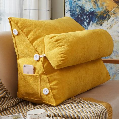 Coussin de lecture - Coussin pour lire - Pour lit et canapé - Coussin de dos - Coussin de lecture avec traversin - Coussin de lecture confortable - Coussin de méditation - Coussin lombaire - Jaune (1/4)