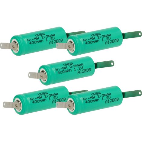 vhbw 5x Batteries remplacement pour 2/3AAA pour modéle RC (400mAh, 1,2V, NiMH, vert, avec cosse à souder (Z)) (1/5)