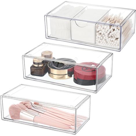 3 pezzi di organizer per trucco in acrilico, cassetti portaoggetti impilabili in acrilico per il bagno, trasparenti, per toletta, organizzazione e stoccaggio della casa