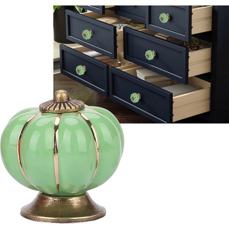 Boutons et poignées en céramique de style européen en forme de gourde pour armoires, tiroirs et meubles (vert) (1/5)