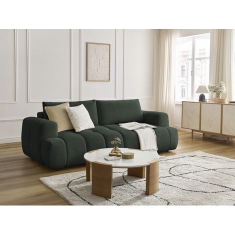 BOBOCHIC - Canapé droit convertible 3 places FUJI tissu lisse Vert (1/5)