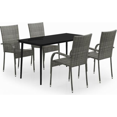 Maison Exclusive - 5-tlg. Garten-Essgruppe Grau und Schwarz